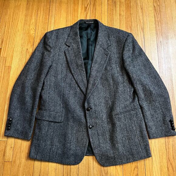 Vintage Blazer Robert Stock Gray Wool Tweed Sportcoat Jacket Mens 44R - Picture 1 of 12